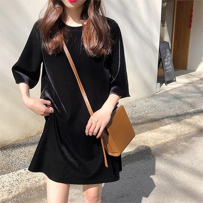 Women's Korean Velvet Loose Slim Short Sleeve Dress
