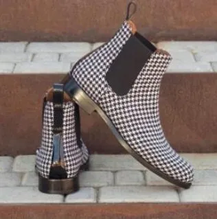 New Autumn and Winter Low-heel Round Toe Plaid Men's Low Boots - Lattice-41
