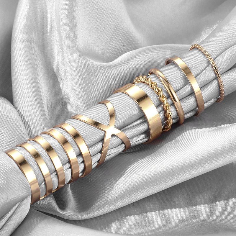 8-Piece Retro Metal Smooth Twist Cross Ring Set