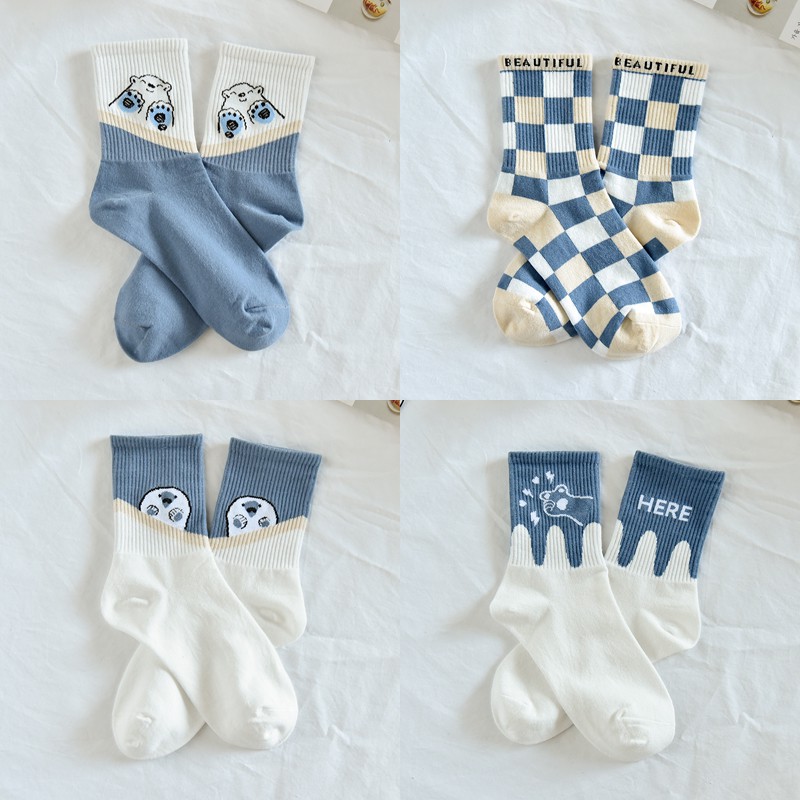 Cute Japanese Cartoon Blue Striped Stockings