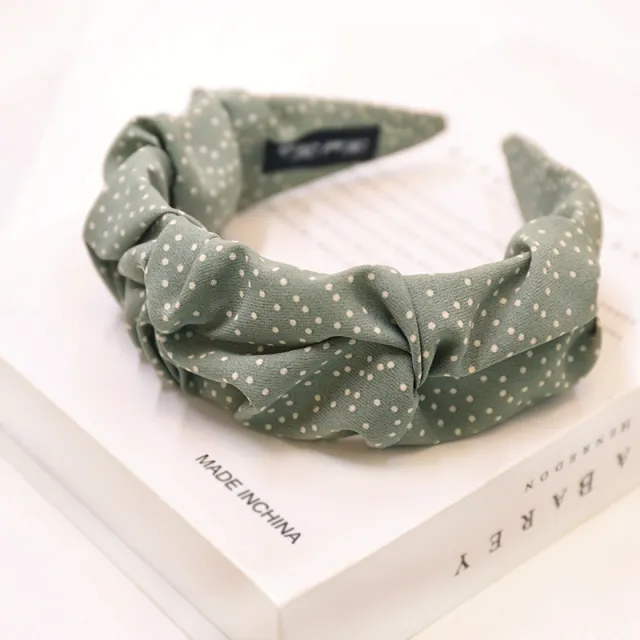 Polka Dot Headband Hair Accessories Simple Polka Dot Folds Wide Brim Headband Green - Shop at LoveMi