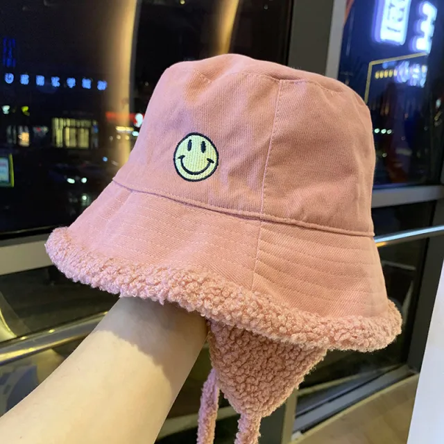 Lamb Velvet Double Sided Fisherman Hat Female Windproof Cap Pink - Shop at LoveMi
