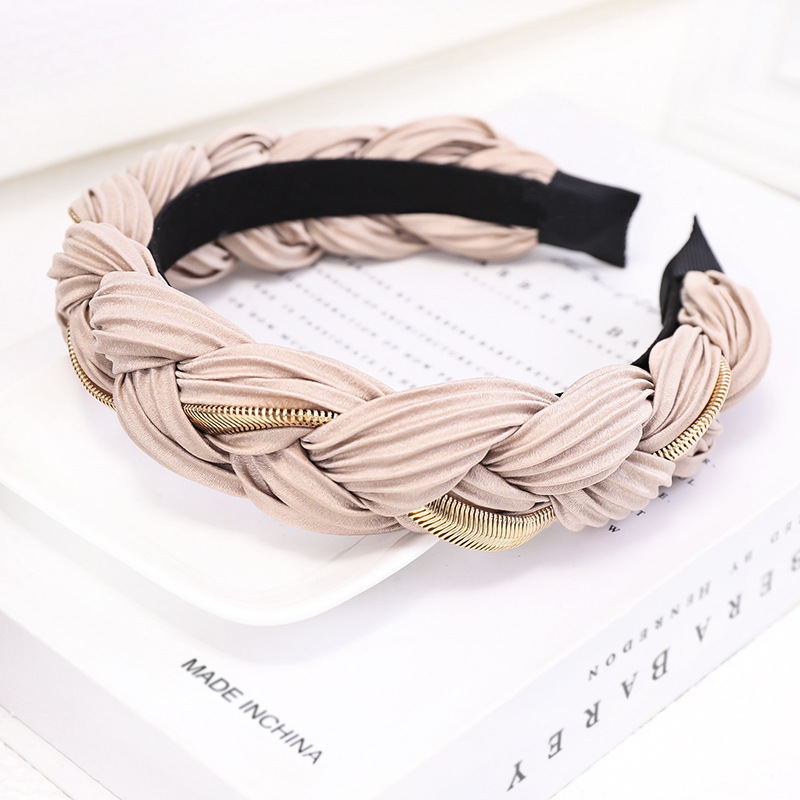 European And American Twist Braid Metal Chain Headband Beige - Shop at LoveMi