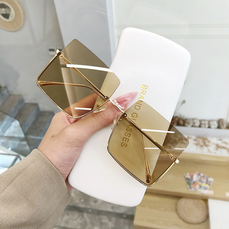 Half-Frame Metal Trimmed Square Sunglasses