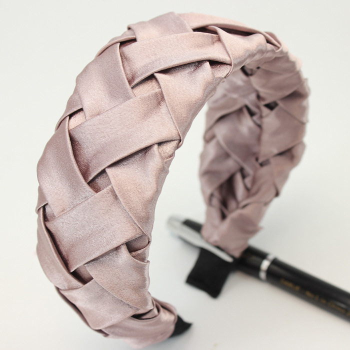 Faux Silk Plaid Satin Crumpled Solid Color Wide Brimmed Headband Taro - Shop at LoveMi
