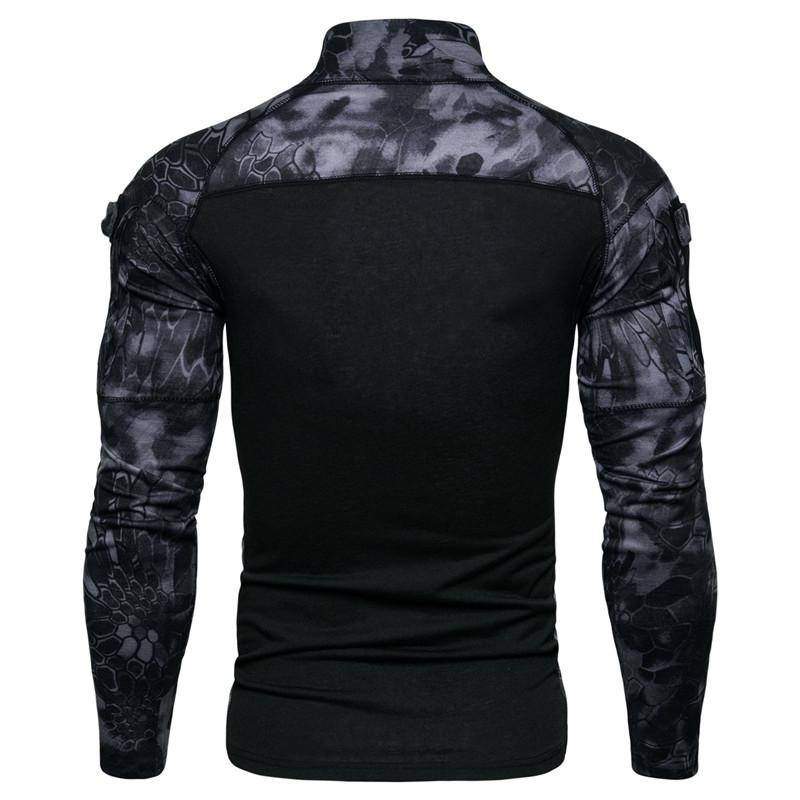 Men's Military Battlefield Outdoor Fitness Camouflage Long Sleeve Zipper Pocket T-Shirt