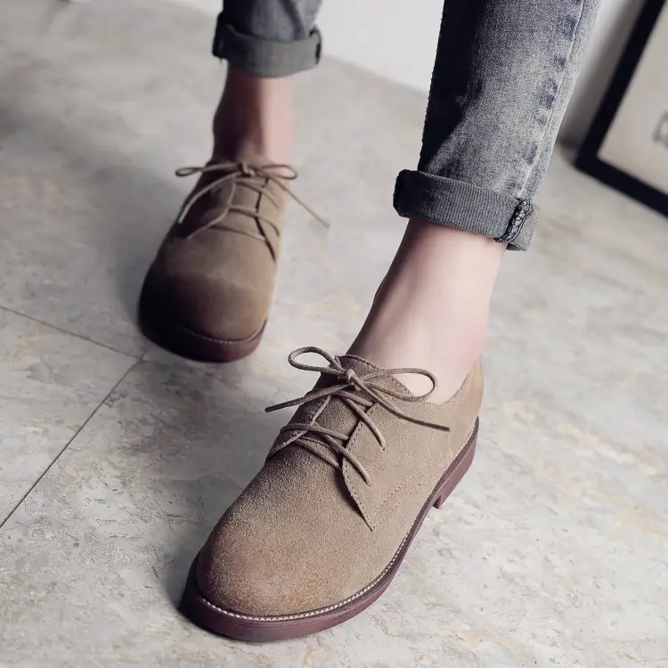 Ladies Retro British Flat Heel Leather Women Shoes
