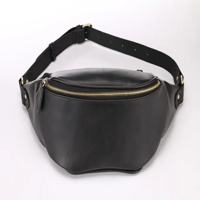 Retro Men's Waist Bag Crazy Horse PU Leather Crossbody Bag Black - Shop at LoveMi