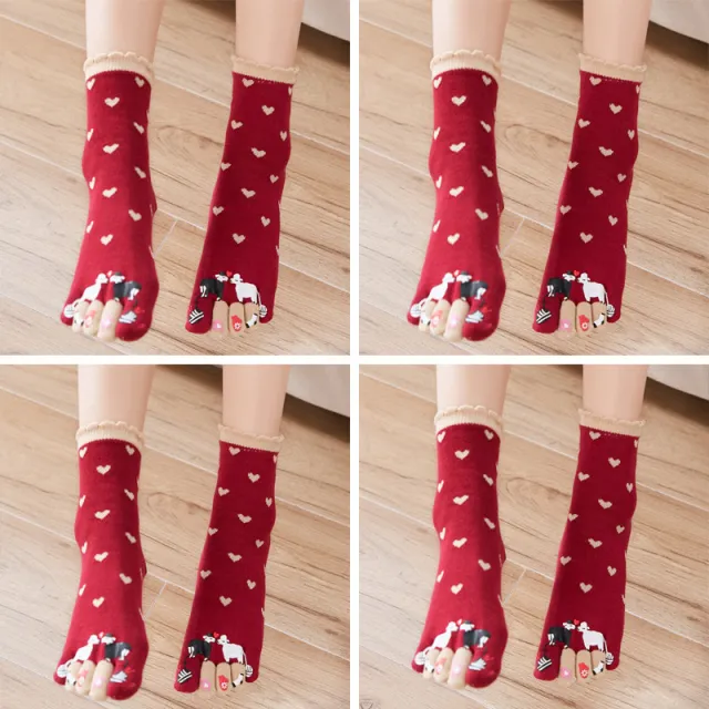 Autumn and Winter Cotton Five finger Socks Women's Tube Red - Shop at LoveMi