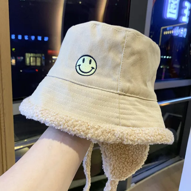 Lamb Velvet Double Sided Fisherman Hat Female Windproof Cap Beige - Shop at LoveMi