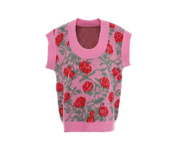 New Women's Retro Flower Pattern Knitted Vest