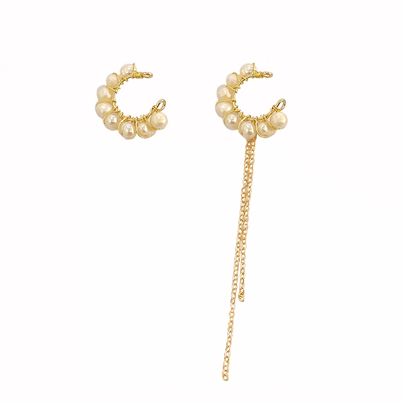 Asymmetrical Pearl Tassel Ear Clip Without Pierced Female Ear Bone Clip Earrings
