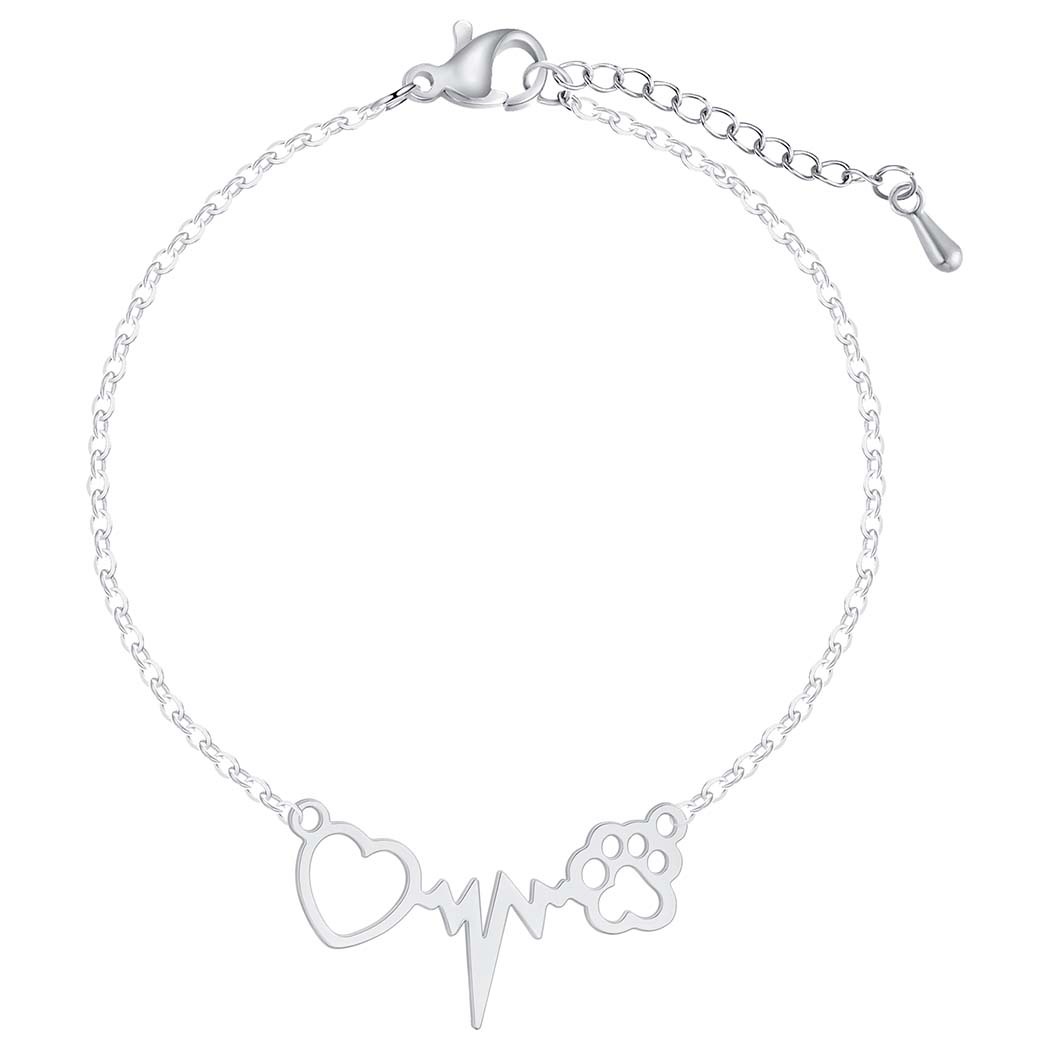 Cat Paw Cardiogram Beating Heart Pendant Bracelet
