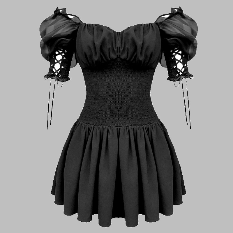 Temperament Was thin Waist Shoulder Small Black Dress