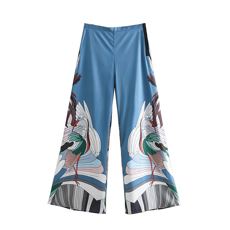 Title 5, Vintage Chinese Style Crane Print High Waist Wi...