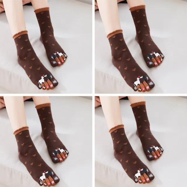 Autumn and Winter Cotton Five finger Socks Women's Tube Coffee - Shop at LoveMi