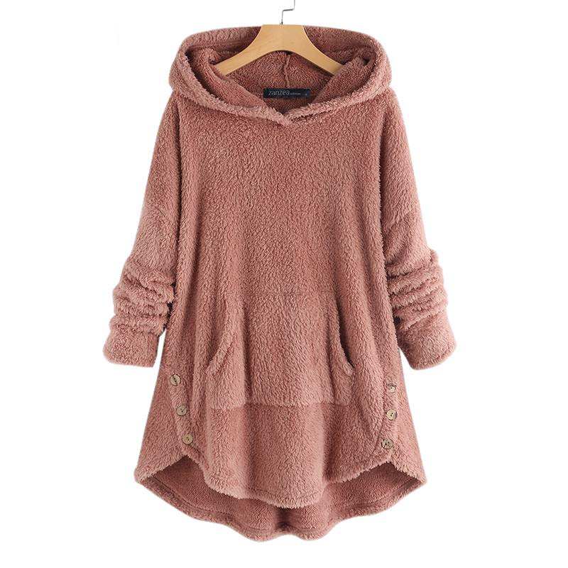 Hooded Pullover Long-Sleeved Double-Faced Fleece Mid-Length Irregular Sweater