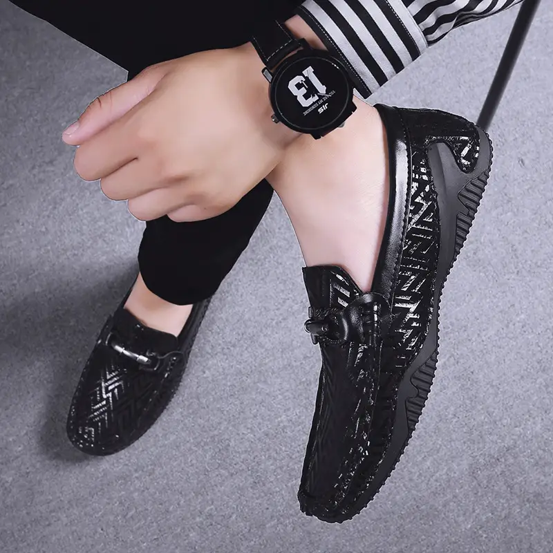 Peas Shoes Men's Pattern Leather Soft Sole Leather Shoes
