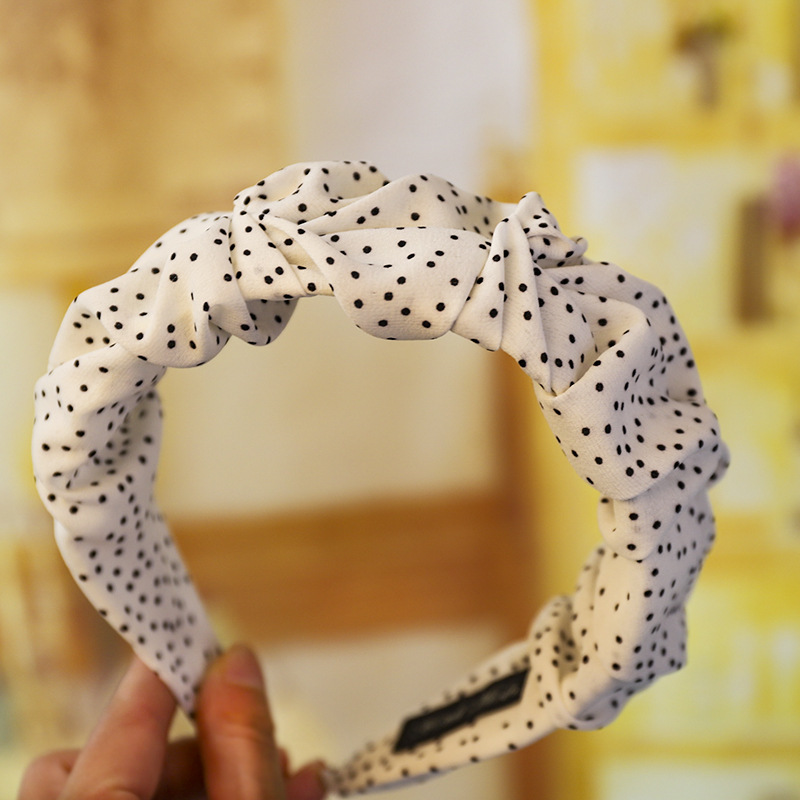 Polka Dot Headband Hair Accessories Simple Polka Dot Folds Wide Brim Headband White - Shop at LoveMi