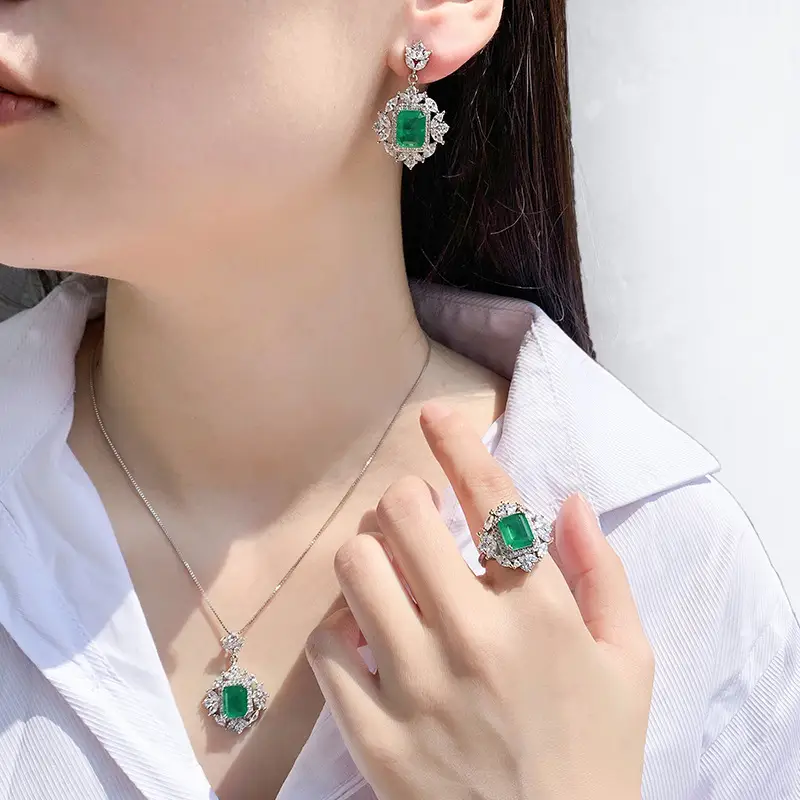 Gemstone Pendant Diamond Color Treasure Ring S925 Silver Pin Earrings
