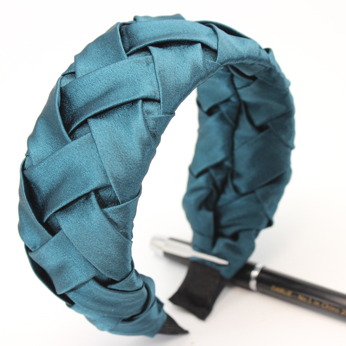 Faux Silk Plaid Satin Crumpled Solid Color Wide Brimmed Headband Green - Shop at LoveMi