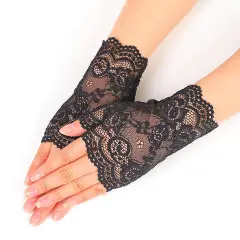 Lace Half-finger Sunscreen Short Outdoor Driving UV Protection Gloves - Black - View 1