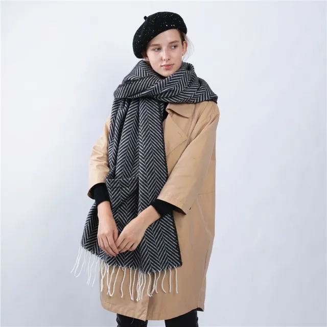 Herringbone Fringe Pocket Shawl Scarf Women Dark Grey - Shop at LoveMi