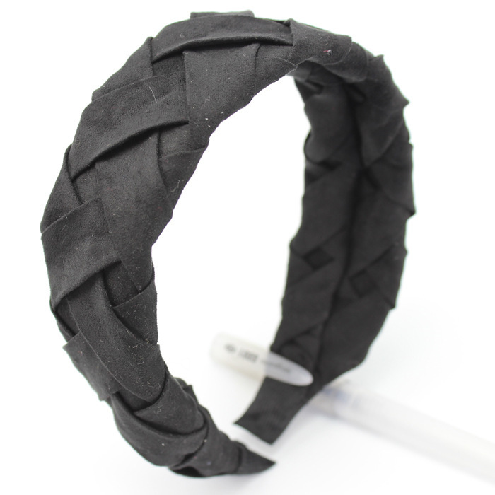 Faux Silk Plaid Satin Crumpled Solid Color Wide Brimmed Headband Black - Shop at LoveMi