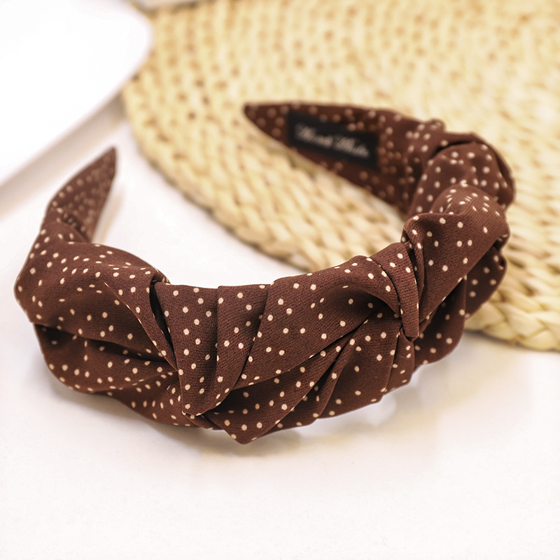 Polka Dot Headband Hair Accessories Simple Polka Dot Folds Wide Brim Headband Brown Polka - Shop at LoveMi