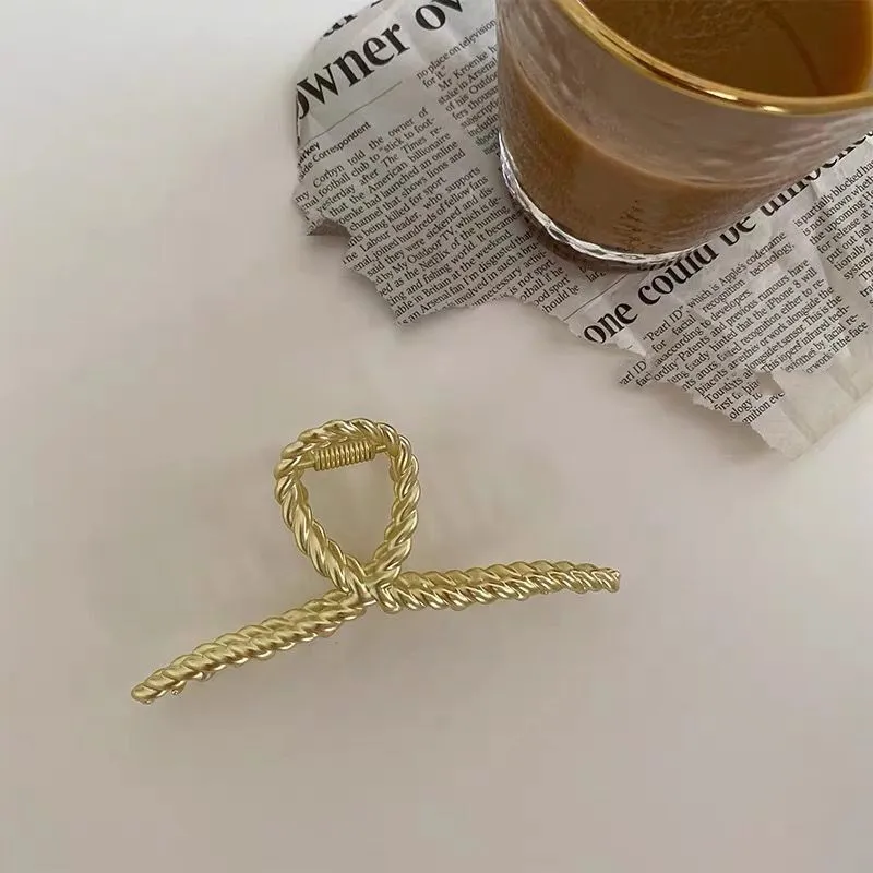 Matte Metal Large Cross Grip Simple Ponytail Hair Grip - Gold