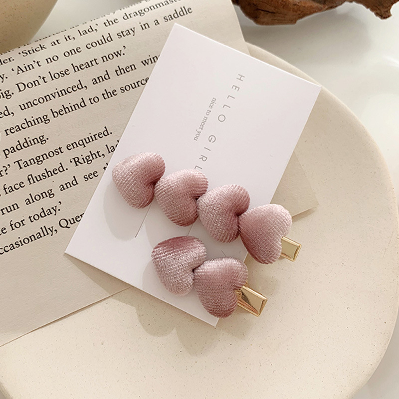 Korean Gold Velvet Love Hairpin All match Pink - Shop at LoveMi
