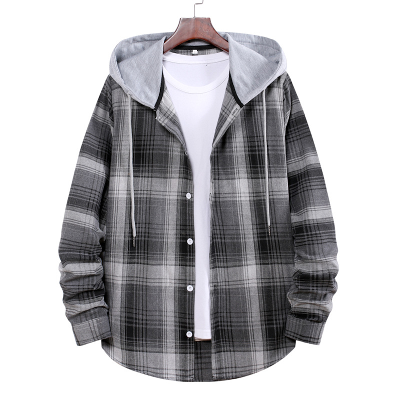 Men's Casual Color Block Hooded Plaid Shirt
