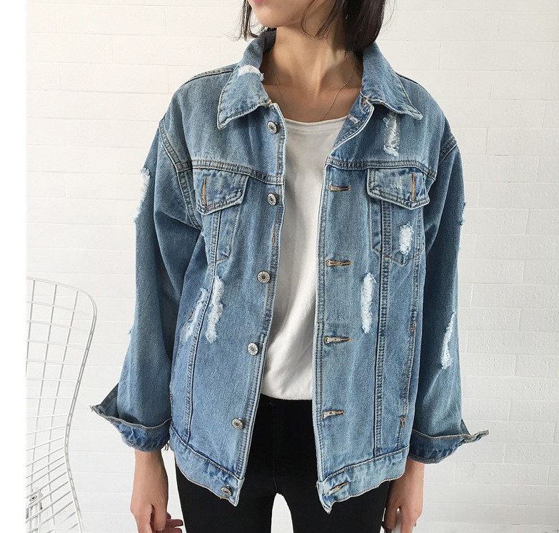 Loose Wash Water Frayed Denim Jacket Women Look Thin Women