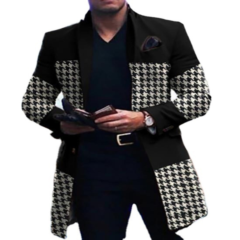 Men's Printed Stitching Contrast Woolen Coat