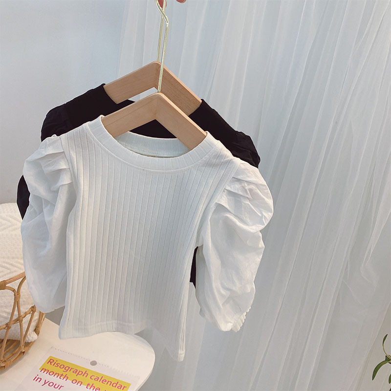 Korean Style Fashion Cotton Puff Sleeve Splicing Top