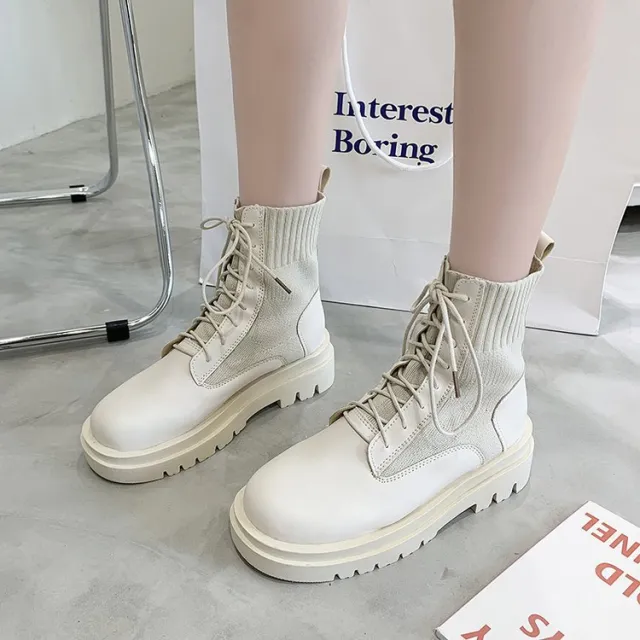 Women's Thin Thick soled Lace up Ankle Boots Beige - Shop at LoveMi