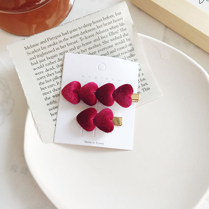 Korean Gold Velvet Love Hairpin All match Red - Shop at LoveMi
