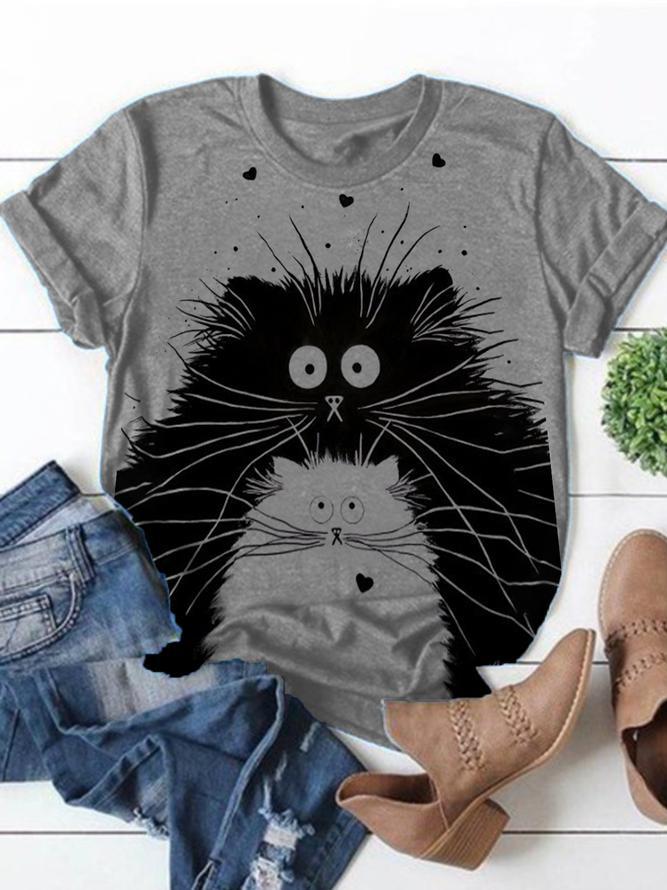 Amazon Cat Print Fashion Casual Short Sleeve T-shirt