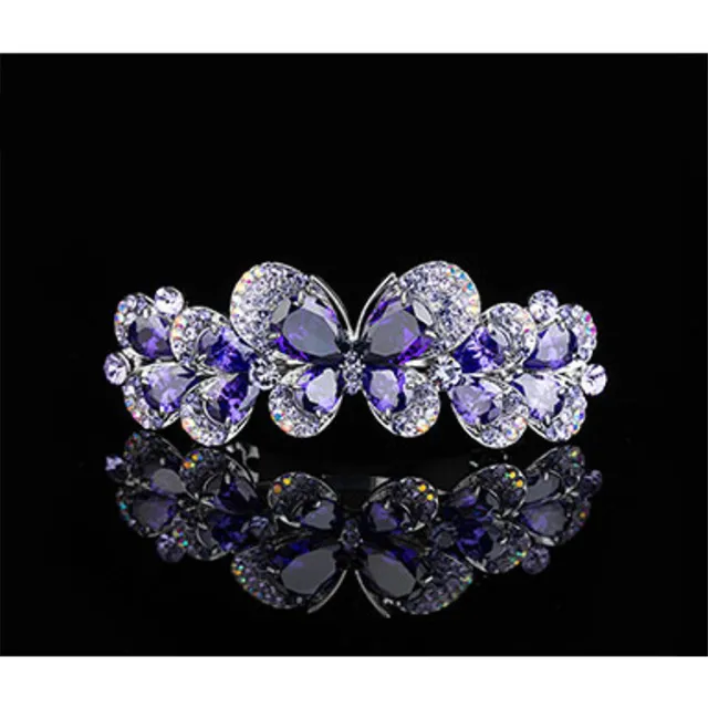 Rhinestone Butterfly Hairpin Sparkling Crystal Back Head Clip Ponytail Female Headdress Purple - Shop at LoveMi