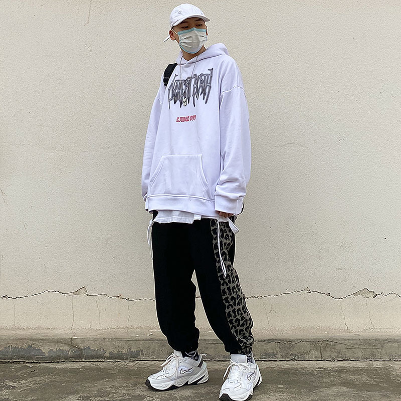 Dark Loose Letter Print Plus Fleece Hoodie