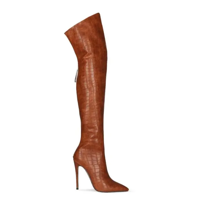 Paris Catwalk Stiletto and Pointed High Heeled Long Tube Over The Knee Catwalk Boots Brown - Shop at LoveMi