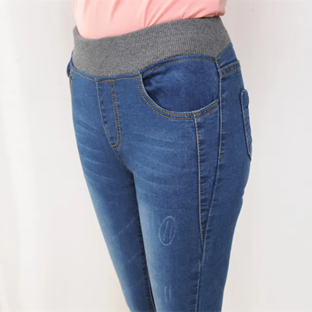 Plus Velvet Thick Jeans Women Trousers Plus Size Pencil Women Trousers Light Blue - Shop at LoveMi