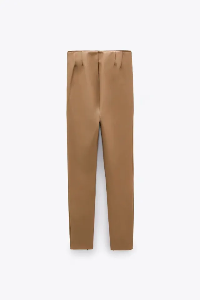 Pu Leather Solid Color Slim Casual Underpants Beige - Shop at LoveMi