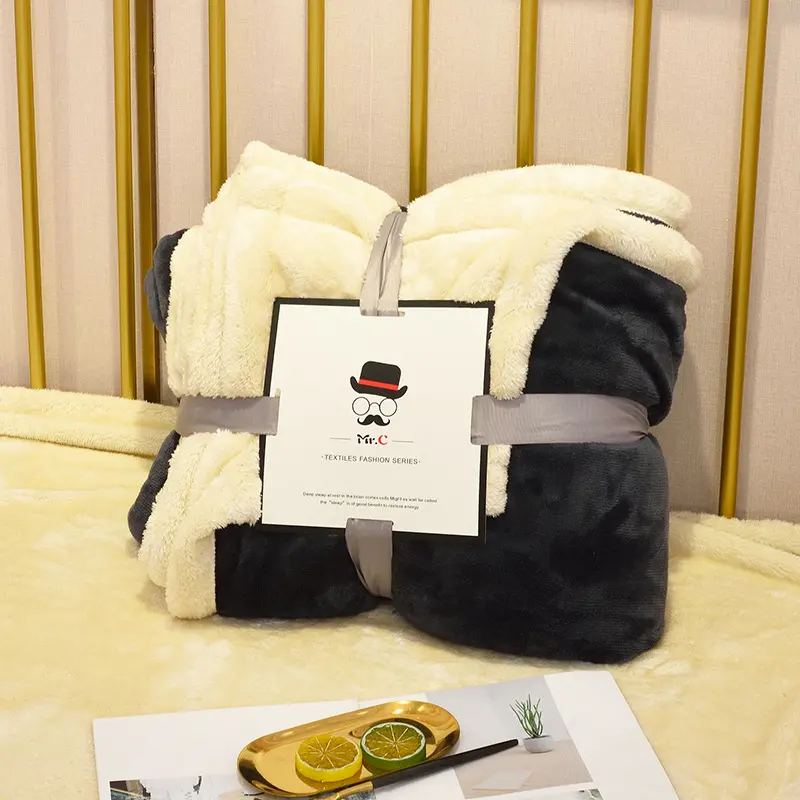 Spring Autumn Flannel Blanket Plush Plaid Decorative Sofa Couch