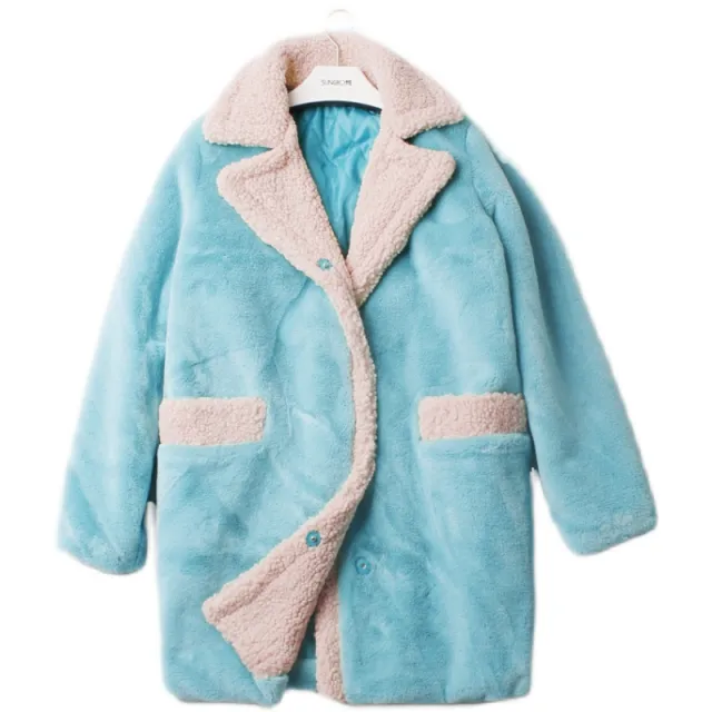 Small Particles Lamb Wool Coat Women's Mid Length Sky Blue - Shop at LoveMi