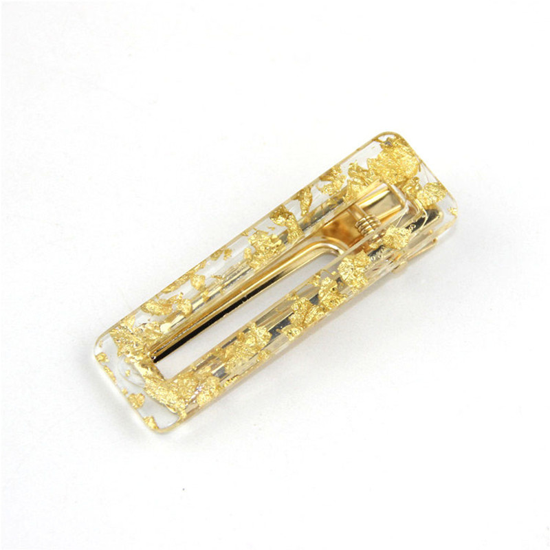 Japanese Retro Hollow Geometric Acrylic Bangs Clip Gold Leaf - Shop at LoveMi