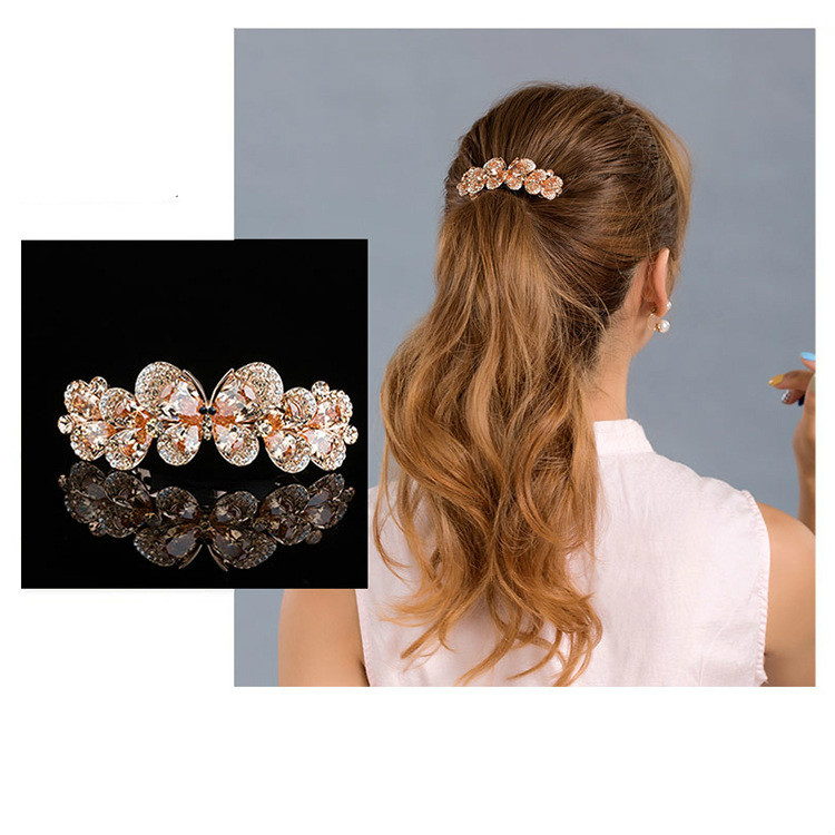 Rhinestone Butterfly Hairpin Sparkling Crystal Back Head Clip Ponytail Female Headdress