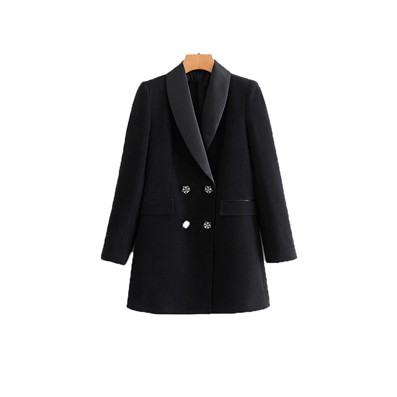 European and American Style Silk Satin Texture Lapel Velvet Coat