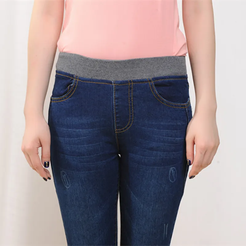 Plus Velvet Thick Jeans Women Trousers Plus Size Pencil Women Trousers - Dark Blue