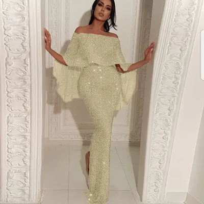 Ladies' Dress With Flounces Back And a Blingbling And a Slit Golden - Shop at LoveMi